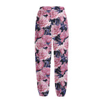 Vintage Pink Peony Floral Print Fleece Lined Knit Pants