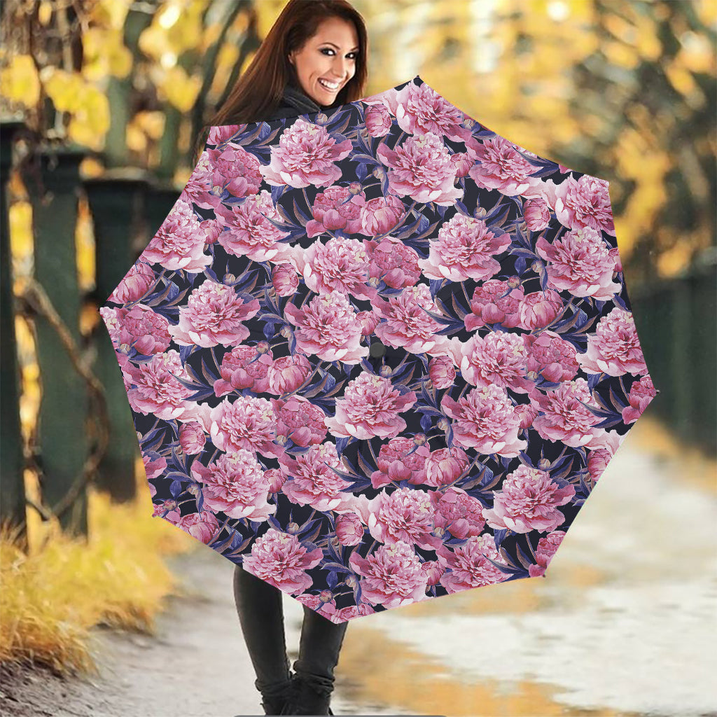 Vintage Pink Peony Floral Print Foldable Umbrella
