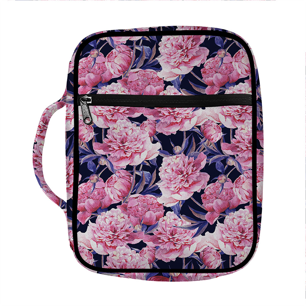 Vintage Pink Peony Floral Print Front Pocket Bible Bag