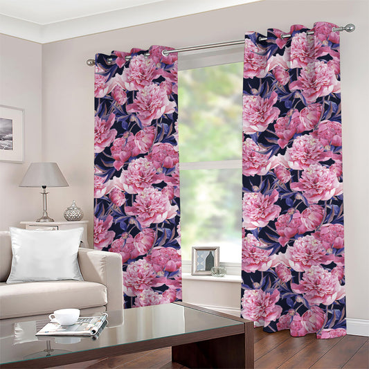 Vintage Pink Peony Floral Print Grommet Curtains