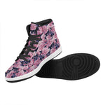 Vintage Pink Peony Floral Print High Top Leather Sneakers