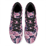 Vintage Pink Peony Floral Print High Top Leather Sneakers