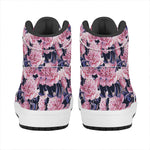 Vintage Pink Peony Floral Print High Top Leather Sneakers