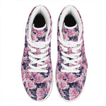 Vintage Pink Peony Floral Print High Top Leather Sneakers
