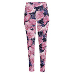 Vintage Pink Peony Floral Print High-Waisted Pocket Leggings