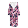 Vintage Pink Peony Floral Print Hooded Bathrobe