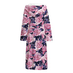 Vintage Pink Peony Floral Print Hooded Bathrobe