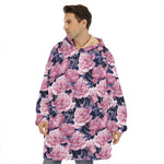 Vintage Pink Peony Floral Print Hoodie Blanket
