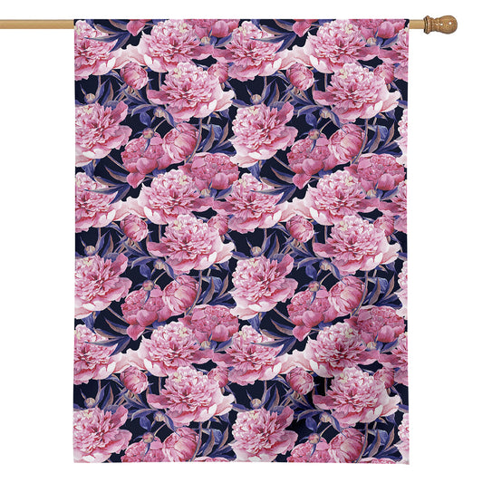 Vintage Pink Peony Floral Print House Flag