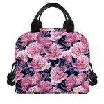 Vintage Pink Peony Floral Print Insulated Lunch Bag