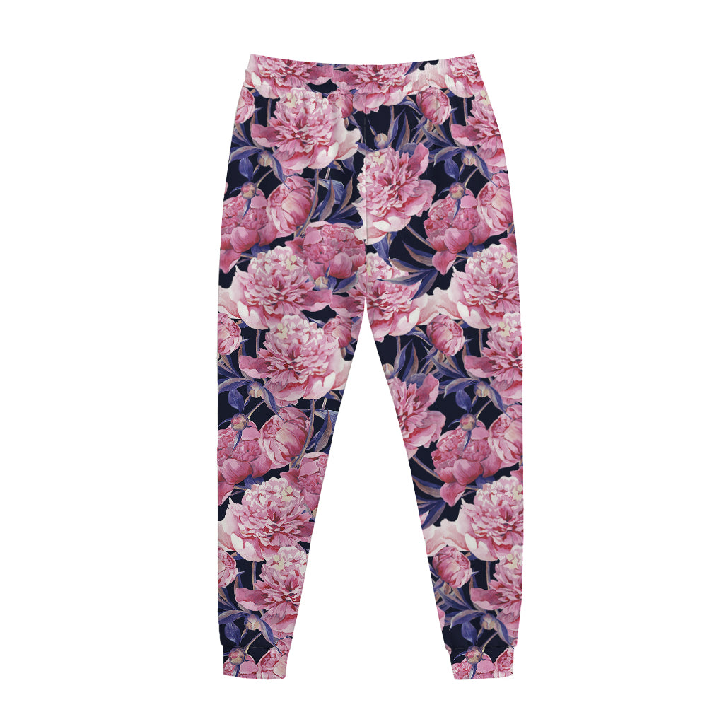 Vintage Pink Peony Floral Print Jogger Pants