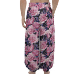 Vintage Pink Peony Floral Print Lantern Pants
