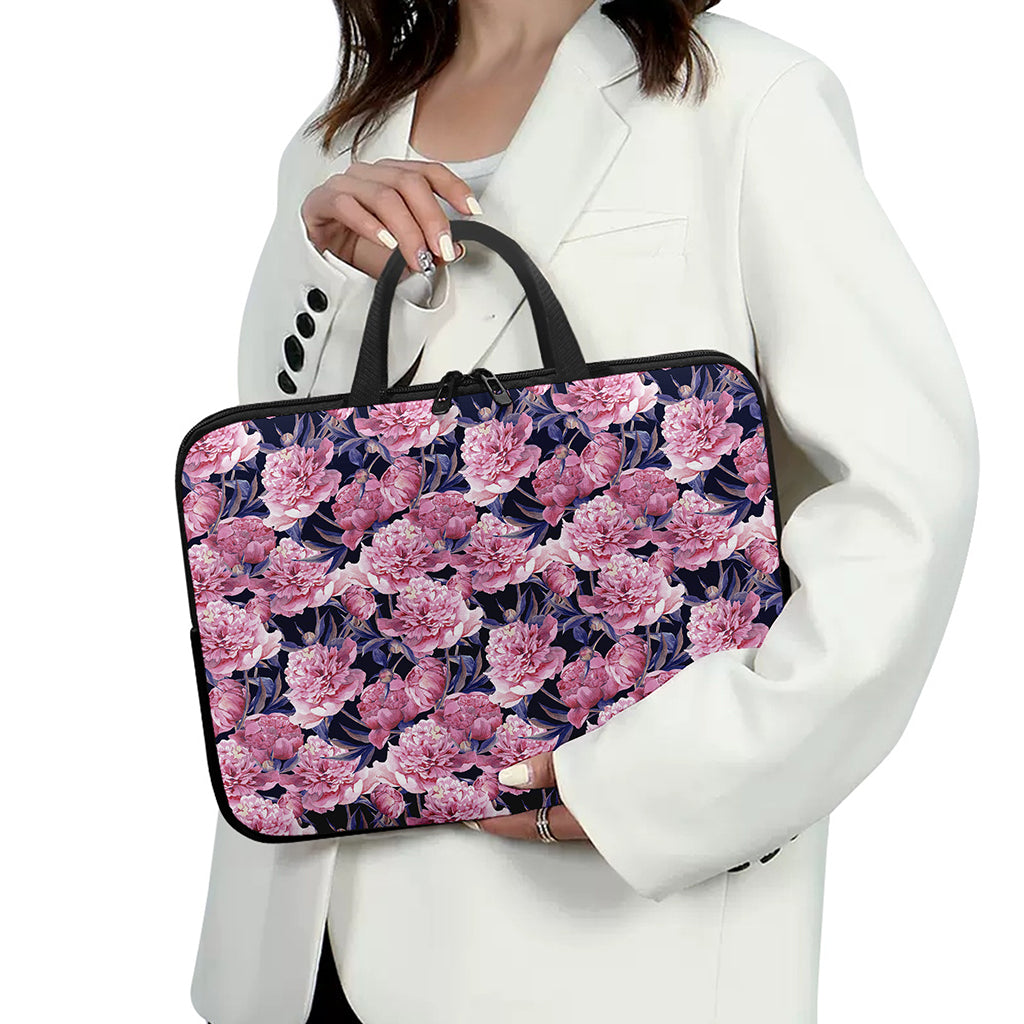 Vintage Pink Peony Floral Print Laptop Sleeve With Handle