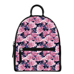 Vintage Pink Peony Floral Print Leather Backpack