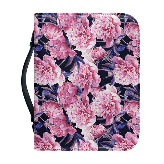 Vintage Pink Peony Floral Print Leather Bible Cover