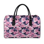 Vintage Pink Peony Floral Print Leather Duffle Bag