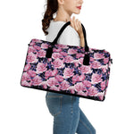 Vintage Pink Peony Floral Print Leather Duffle Bag