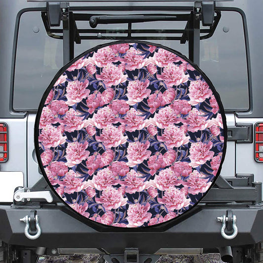 Vintage Pink Peony Floral Print Leather Spare Tire Cover