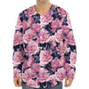 Vintage Pink Peony Floral Print Long Sleeve Baseball Jersey