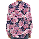 Vintage Pink Peony Floral Print Long Sleeve Baseball Jersey