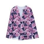 Vintage Pink Peony Floral Print Long Sleeve Short Coat