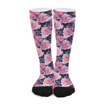 Vintage Pink Peony Floral Print Long Socks