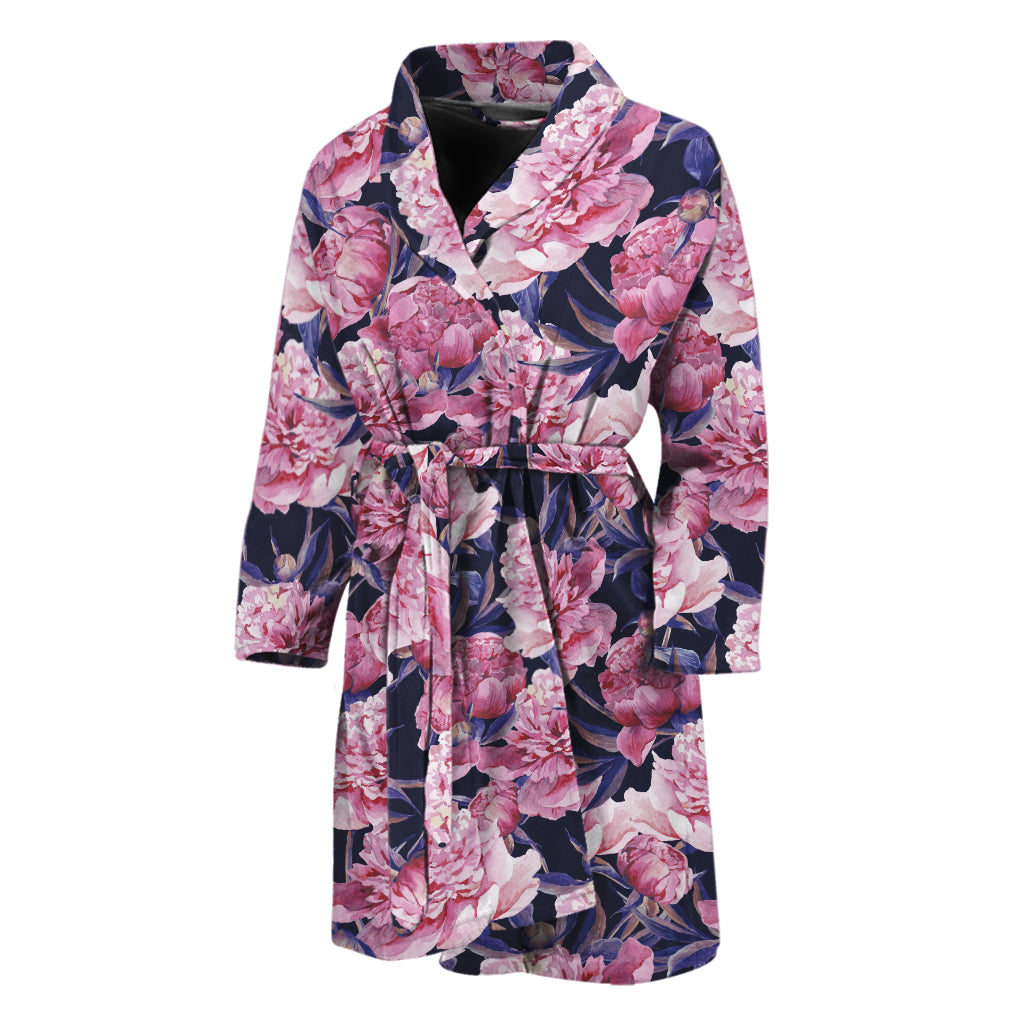 Vintage Pink Peony Floral Print Men's Bathrobe