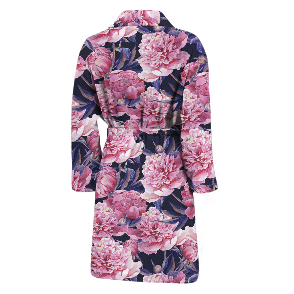 Vintage Pink Peony Floral Print Men's Bathrobe