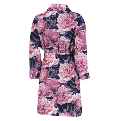 Vintage Pink Peony Floral Print Men's Bathrobe