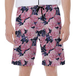 Vintage Pink Peony Floral Print Men's Beach Shorts