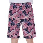 Vintage Pink Peony Floral Print Men's Beach Shorts