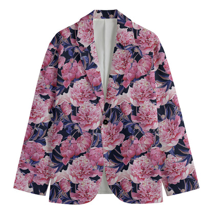 Vintage Pink Peony Floral Print Men's Blazer