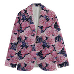 Vintage Pink Peony Floral Print Men's Blazer