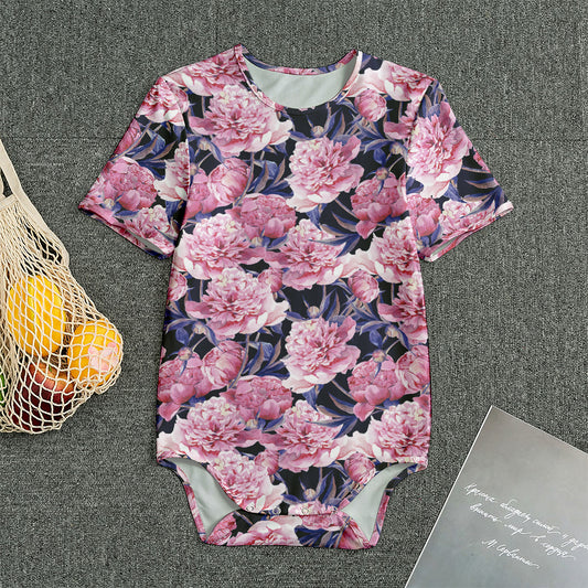 Vintage Pink Peony Floral Print Men's Bodysuit