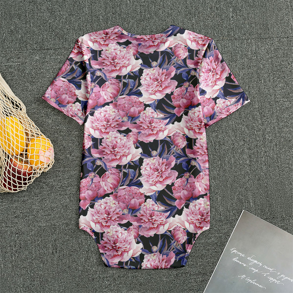 Vintage Pink Peony Floral Print Men's Bodysuit