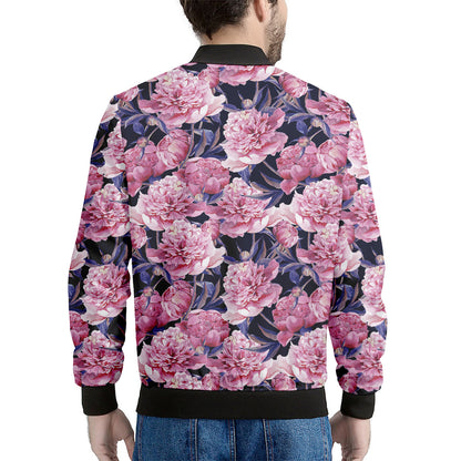 Vintage Pink Peony Floral Print Men's Bomber Jacket