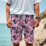Vintage Pink Peony Floral Print Men's Cargo Shorts