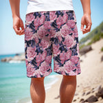 Vintage Pink Peony Floral Print Men's Cargo Shorts