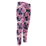 Vintage Pink Peony Floral Print Men's Compression Pants