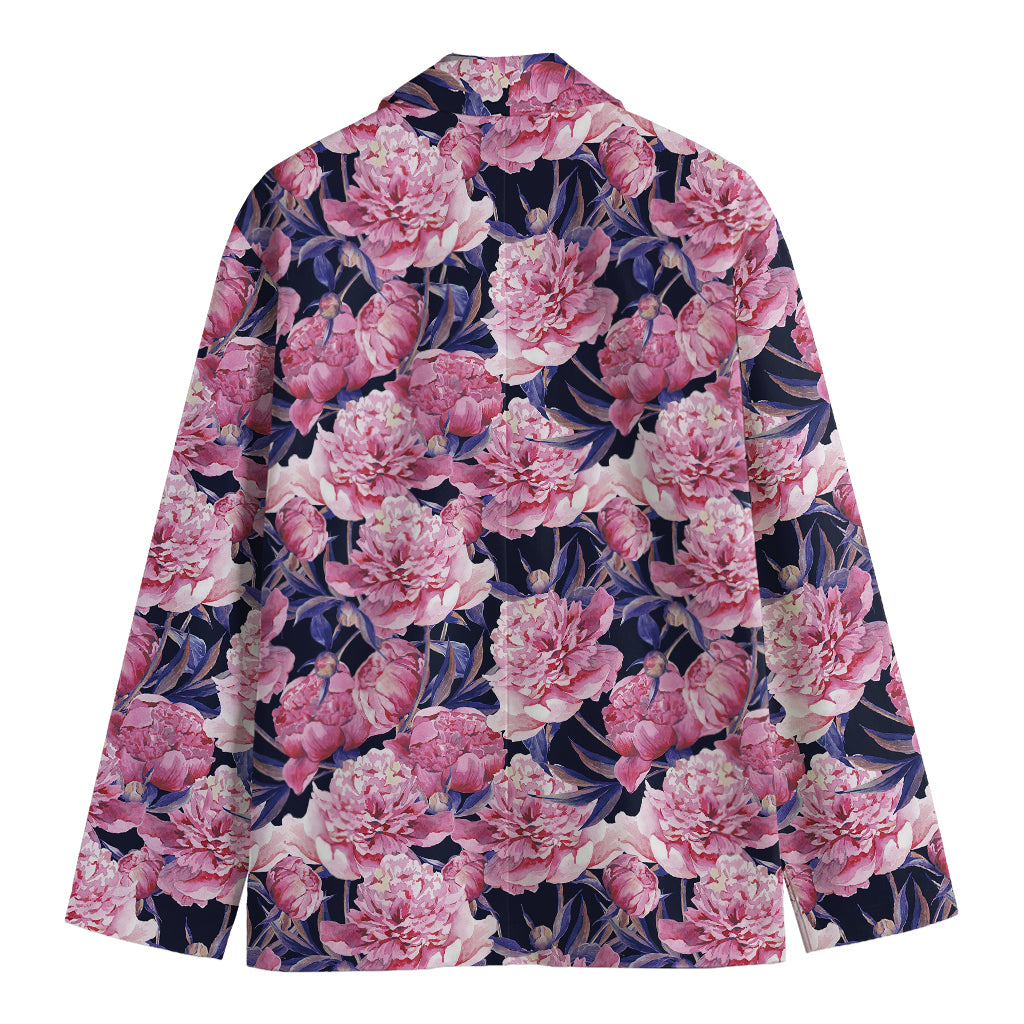 Vintage Pink Peony Floral Print Men's Cotton Blazer