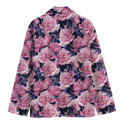 Vintage Pink Peony Floral Print Men's Cotton Blazer