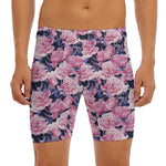 Vintage Pink Peony Floral Print Men's Long Boxer Briefs