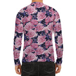 Vintage Pink Peony Floral Print Men's Long Sleeve Rash Guard