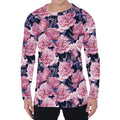 Vintage Pink Peony Floral Print Men's Long Sleeve T-Shirt