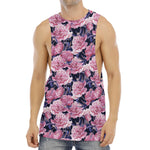 Vintage Pink Peony Floral Print Men's Muscle Tank Top