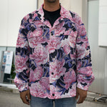 Vintage Pink Peony Floral Print Men's Shirt Jacket