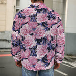 Vintage Pink Peony Floral Print Men's Shirt Jacket