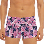 Vintage Pink Peony Floral Print Men's Short Boxer Briefs