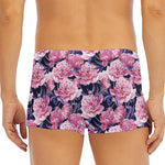 Vintage Pink Peony Floral Print Men's Short Boxer Briefs