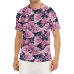 Vintage Pink Peony Floral Print Men's Short Sleeve Rash Guard